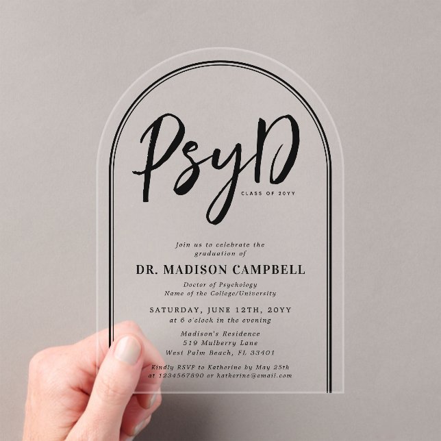 Invitaciones Acrílicas Médico PsyD Del Partido De Graduación De Psicologí (Insitu (portátil))