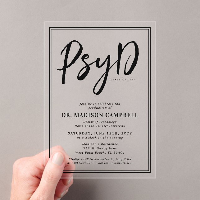 Invitaciones Acrílicas Médico PsyD Del Partido De Graduación De Psicologí (Insitu (portátil))