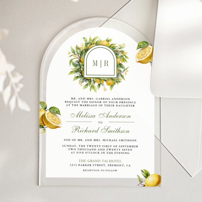 Invitaciones Acrílicas Mediterranean Lemon Wedding (Subido por el creador)