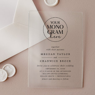 Invitaciones Acrílicas MEGHAN Elegante Boda de Monograma Único de Moda Si