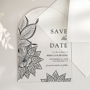 Invitaciones Acrílicas Mehendi Henna Boda India Guardar la Fecha