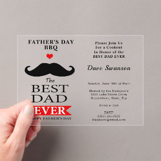 Invitaciones Acrílicas Mejor Papá del Mundo Almuerzo con Bigote del Día d