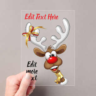 Invitaciones Acrílicas Meme Divertido de Navidad con Reno Espiando