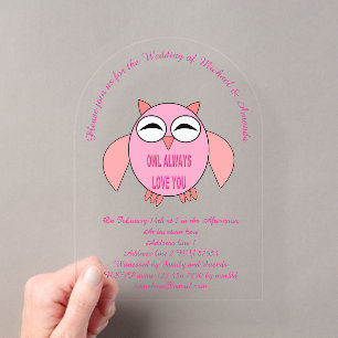 Invitaciones Acrílicas Mensaje de Amor de Boda Personalizado de Búho Ador