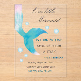 Invitaciones Acrílicas Mermaid 1st Birthday Under The Sea Mermaid Party 