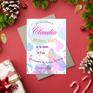 Invitaciones Acrílicas Mermaid Birthday Invitation for Kids