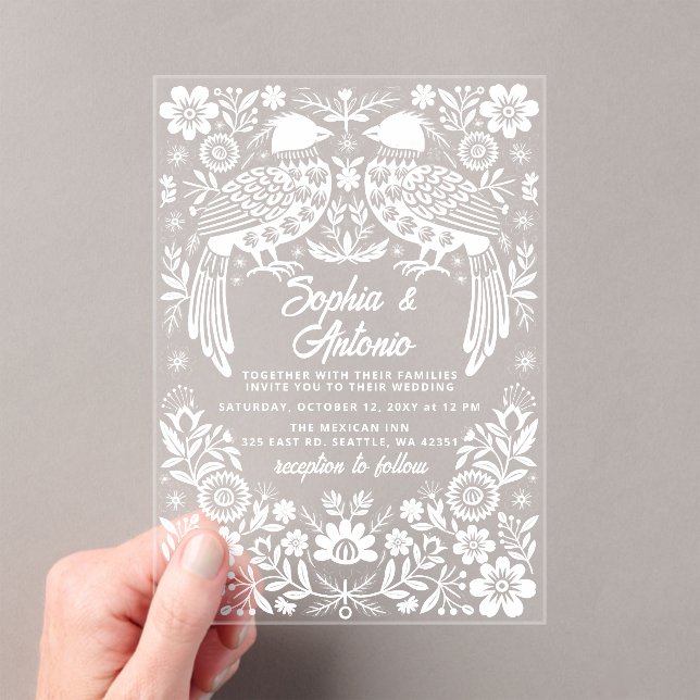 Invitaciones Acrílicas Mexican Birds Otomi Floral Fiesta Wedding (Insitu (portátil))