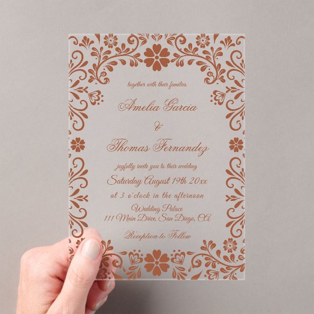 Invitaciones Acrílicas Mexican Fiesta Terracotta Floral Wedding  (Insitu (portátil))