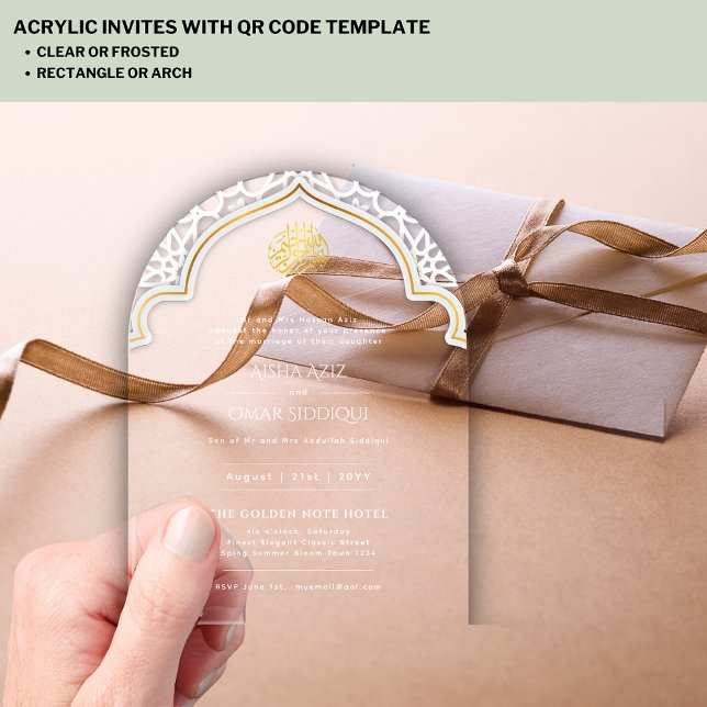 Invitaciones Acrílicas Mezquita musulmana Nikah blanca de oro islámico el (Subido por el creador)