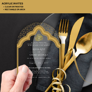 Invitaciones Acrílicas Mezquita musulmana Nikah blanca de oro islámico el