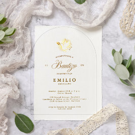 Invitaciones Acrílicas Mi Bautizo Gold domina el bautismo español