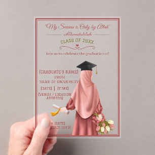 Invitaciones Acrílicas "Mi éxito es solo de Alá" Chica graduada