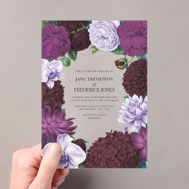 Invitaciones Acrílicas Midnight Orchid, Velvet Aubergine & Misty Mauve (Insitu (portátil))