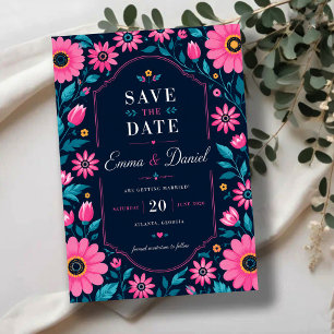 Invitaciones Acrílicas Midnight Pink Floral Romantic Wildflower Elegant