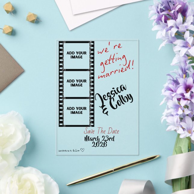 Invitaciones Acrílicas Mínima Foto Guardar Fecha Personalizada Moderna (Insitu (Boda))