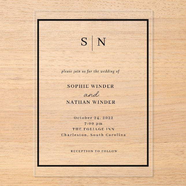 Invitaciones Acrílicas Minimal and Chic | Black and White Wedding (Anverso)