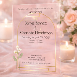 Invitaciones Acrílicas Minimal Art Nouveau Gold Arch Lily Wedding Blush