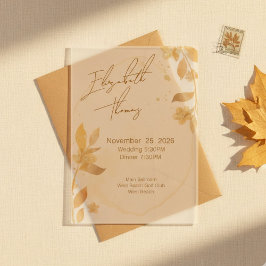 Invitaciones Acrílicas Minimal Autumn Golden Botanical Script Wedding