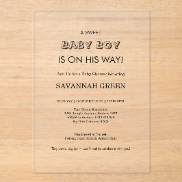 Invitaciones Acrílicas Minimal Baby Boy Shower Typography Design