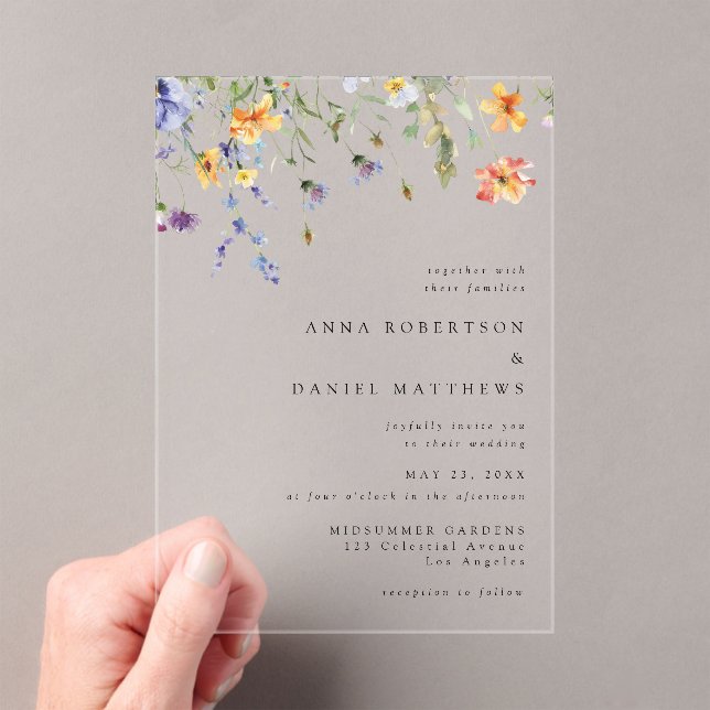 Invitaciones Acrílicas Minimal Wildflower Wedding (Insitu (portátil))