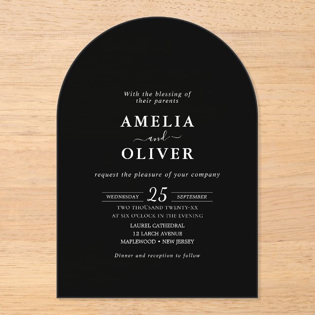 Invitaciones Acrílicas Minimalist Black Arch Elegant Wedding Invitation (Anverso)