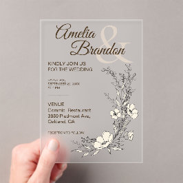 Invitaciones Acrílicas Minimalist Floral Line Art Wedding