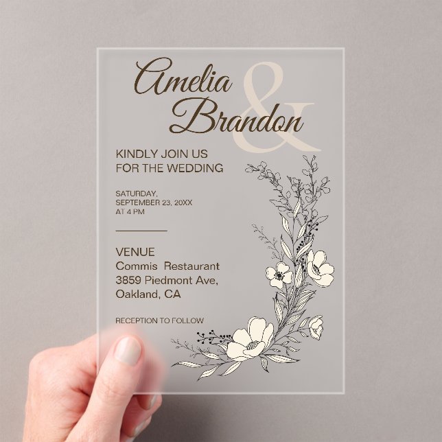 Invitaciones Acrílicas Minimalist Floral Line Art Wedding (Insitu (portátil))