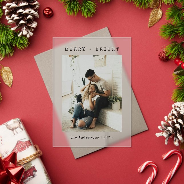 Invitaciones Acrílicas Minimalist Merry & Bright Photo Christmas Card (Insitu (Vacaciones))