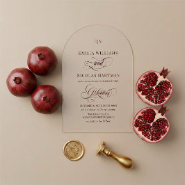 Invitaciones Acrílicas Minimalist Monogram Burgundy Red Wedding