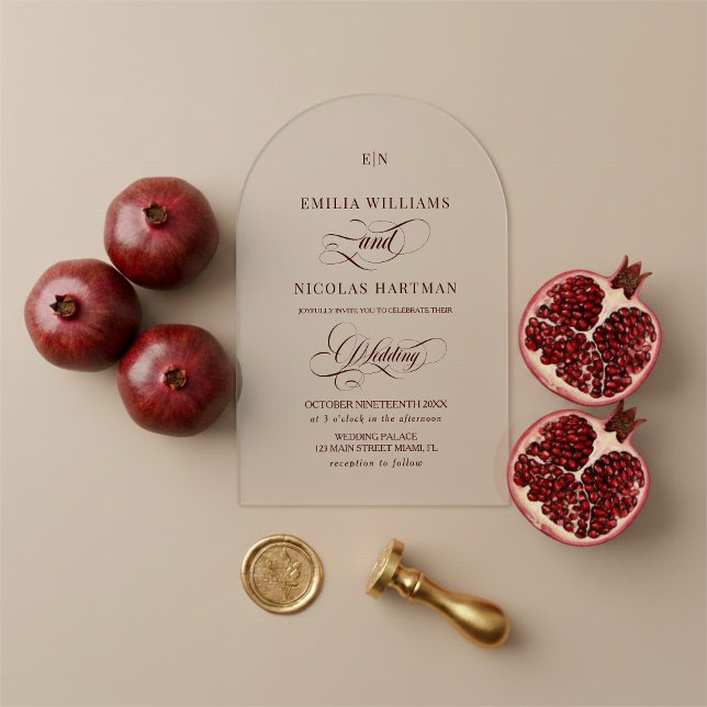 Invitaciones Acrílicas Minimalist Monogram Burgundy Red Wedding (Subido por el creador)