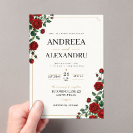 Invitaciones Acrílicas Minimalist Red Rose Elegant Floral Classic Rose