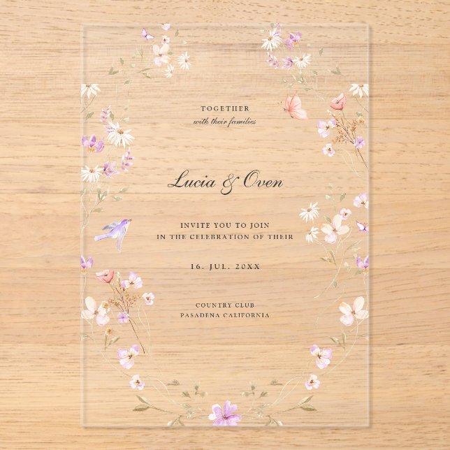 Invitaciones Acrílicas Minimalist Stylish Flowers Wedding (Anverso)