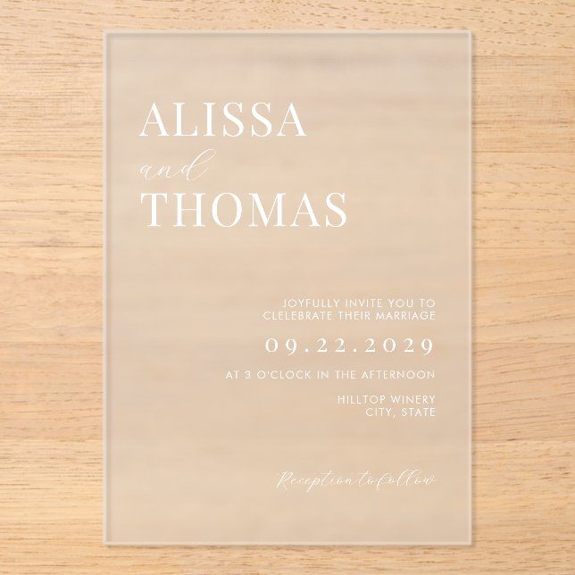 Invitaciones Acrílicas Minimalista Boda moderno negro y blanco (Anverso)