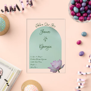 Invitaciones Acrílicas Minimalista flor de loto nupcial acrílica rosa y v
