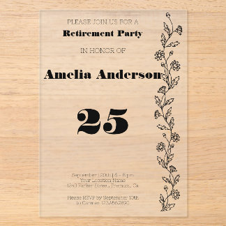Invitaciones Acrílicas Minimalista jubilación moderna margarita negra