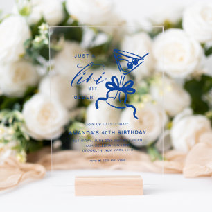 Invitaciones Acrílicas Minimalista Martini Chic Cumpleaños Azul