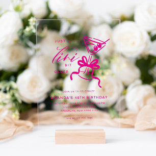 Invitaciones Acrílicas Minimalista Martini Chic Magenta Cumpleaños 