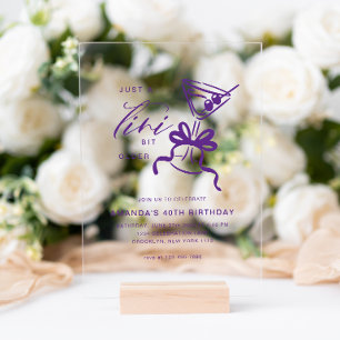 Invitaciones Acrílicas Minimalista Martini Chic Violeta Cumpleaños