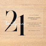 Invitaciones Acrílicas Minimalista moderno 21º cumpleaños<br><div class="desc">Moderna invitación minimalista de 21 años con un diseño sencillo con tipografía de moda y escritura elegante.</div>