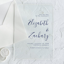 Invitaciones Acrílicas Minimalista Moderno Ahorre la Fecha en Azul Marino