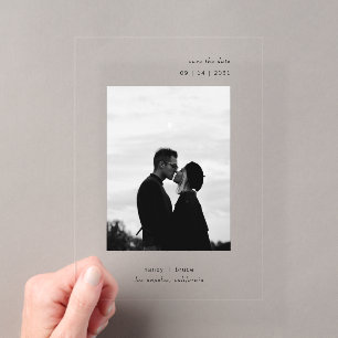 Invitaciones Acrílicas Minimalista moderno foto claro boda guardar la fec