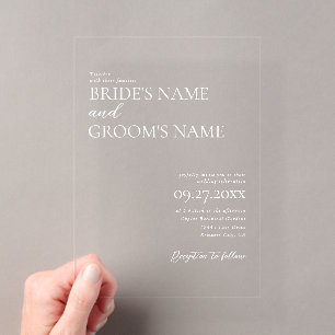 Invitaciones Acrílicas Minimalista Moderno Simple Boda Claro