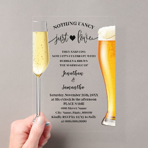 Invitaciones Acrílicas Minimalista Sin nada de lujo Solo burbujas y cerve