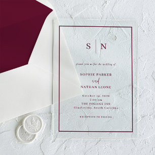 Invitaciones Acrílicas Mínimo y Chic Boda con Borde Borgoña