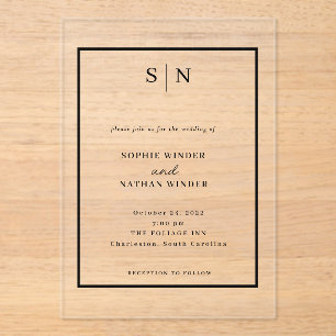 Invitaciones Acrílicas Mínimo y Chic   Boda en Blanco y Negro