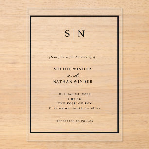 Invitaciones Acrílicas Mínimo y Chic Boda en Blanco y Negro