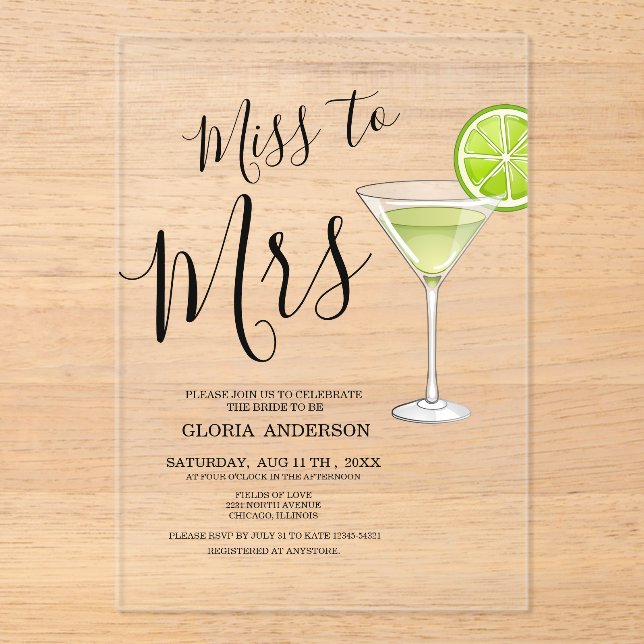 Invitaciones Acrílicas Miss to Mrs Bridal Shower  (Anverso)