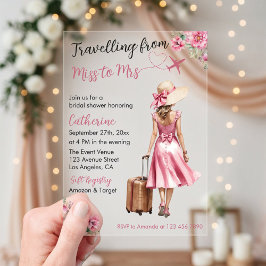 Invitaciones Acrílicas Miss To Mrs Travel Pink Bow Dress Bridal Shower