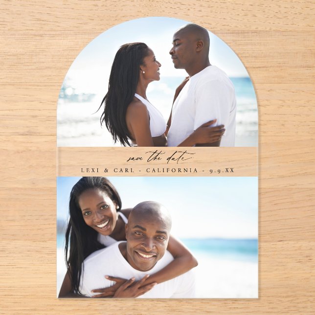 Invitaciones Acrílicas MOD H Duo Photo Save the Date Arc (Anverso)