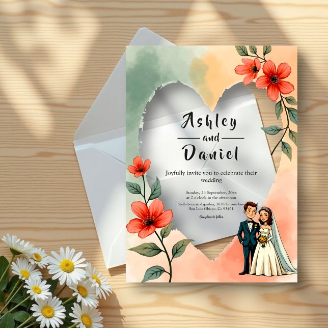 Invitaciones Acrílicas Moda acuarela Floral Dusty Bride Groom Boda (Subido por el creador)